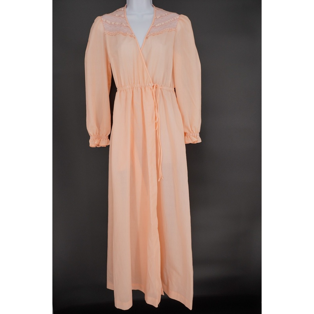 Vintage Donna Richard Bathrobe Womens S Long Evening Gown Wrap Lace Ruffle Peach